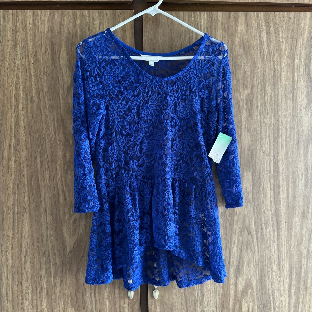 Decree Blue Lace Peplum Top